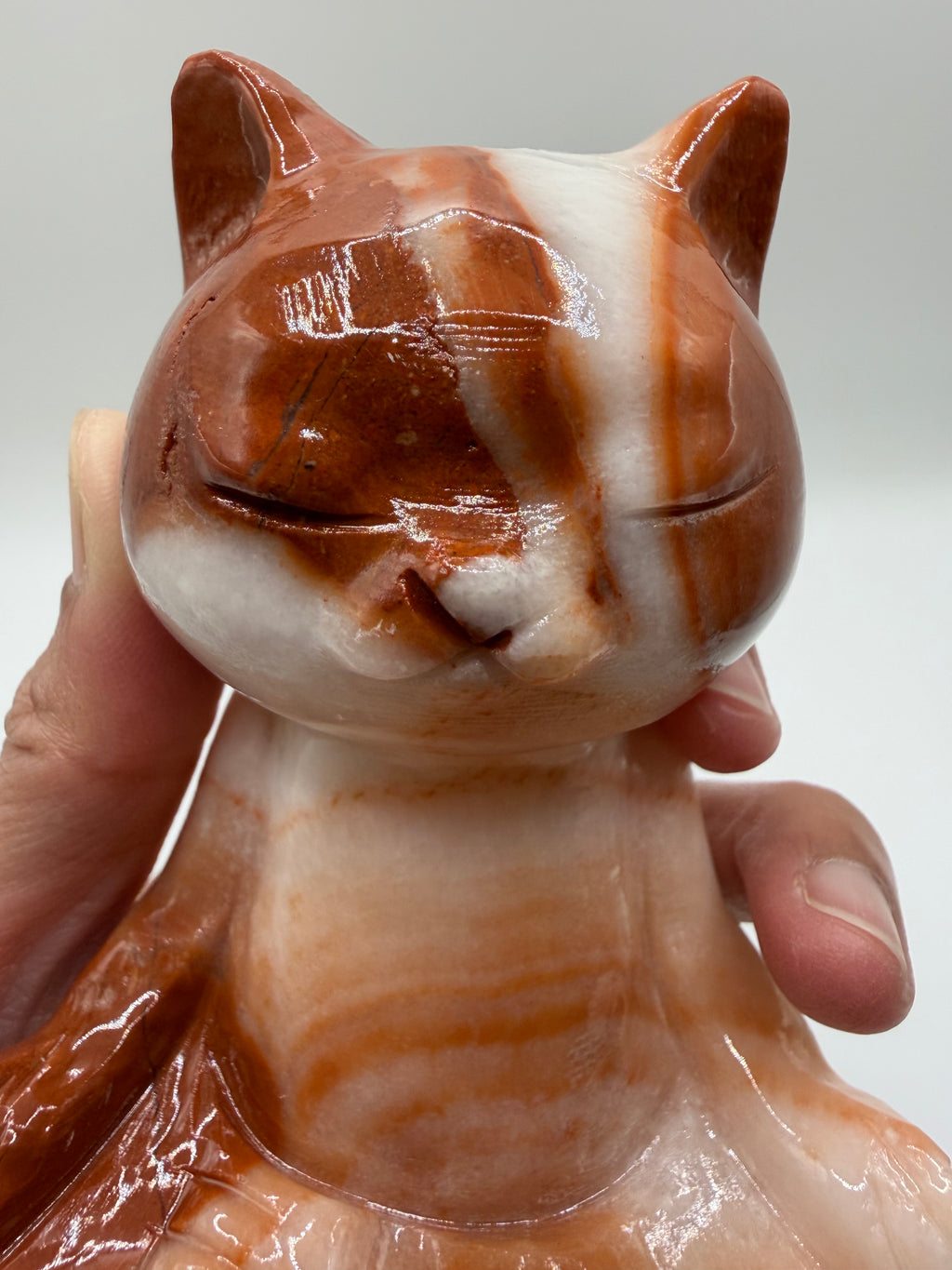 Meditating Zen Cat Orange Calcite Carving – Natural Polished Crystal Carving