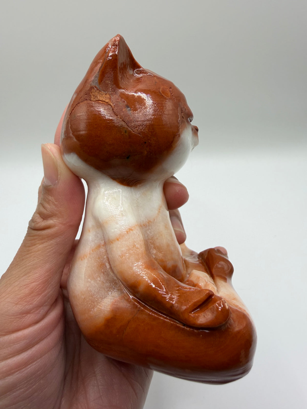 Meditating Zen Cat Orange Calcite Carving – Natural Polished Crystal Carving