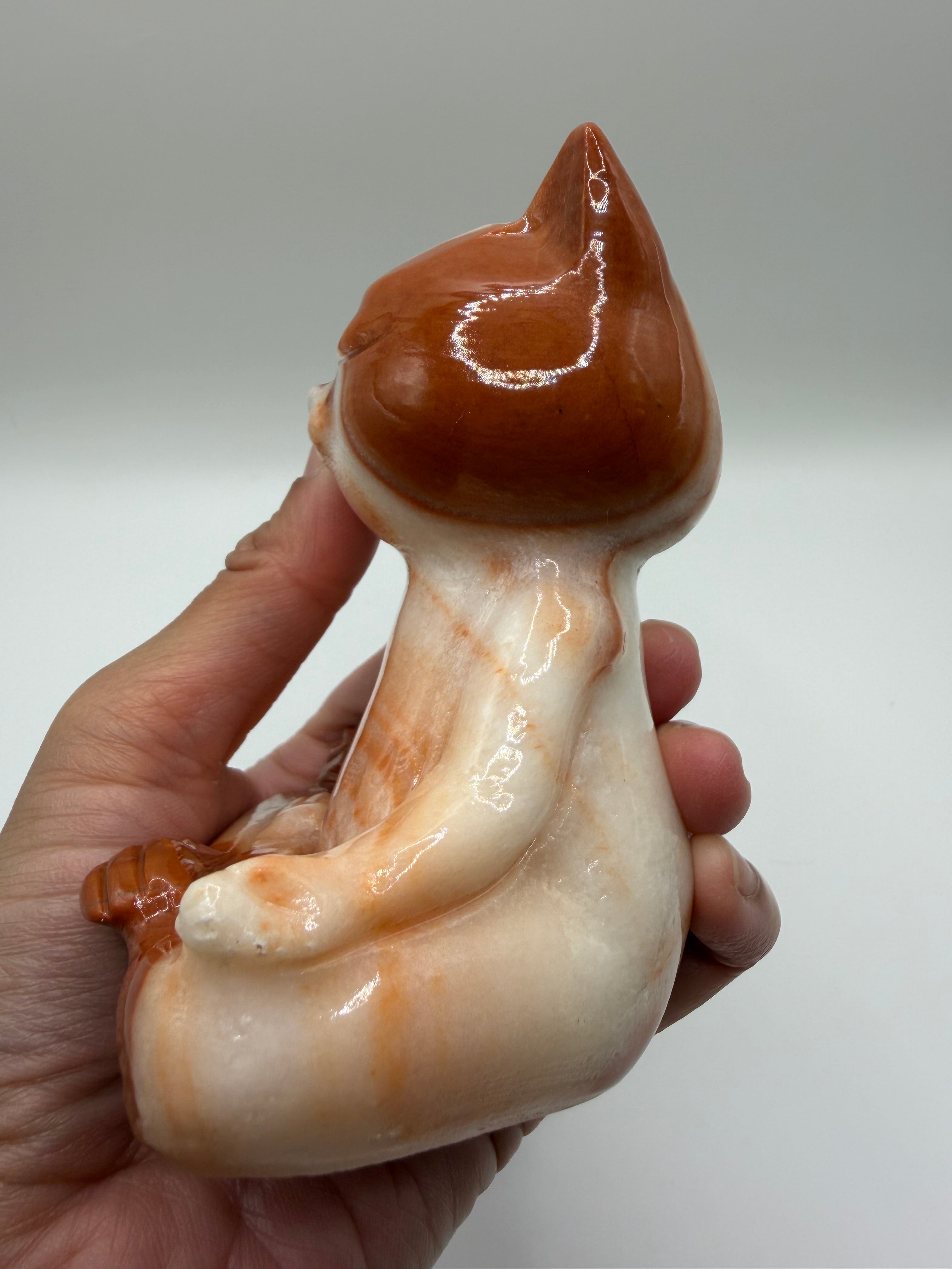 Meditating Zen Cat Orange Calcite Carving – Natural Polished Crystal Carving