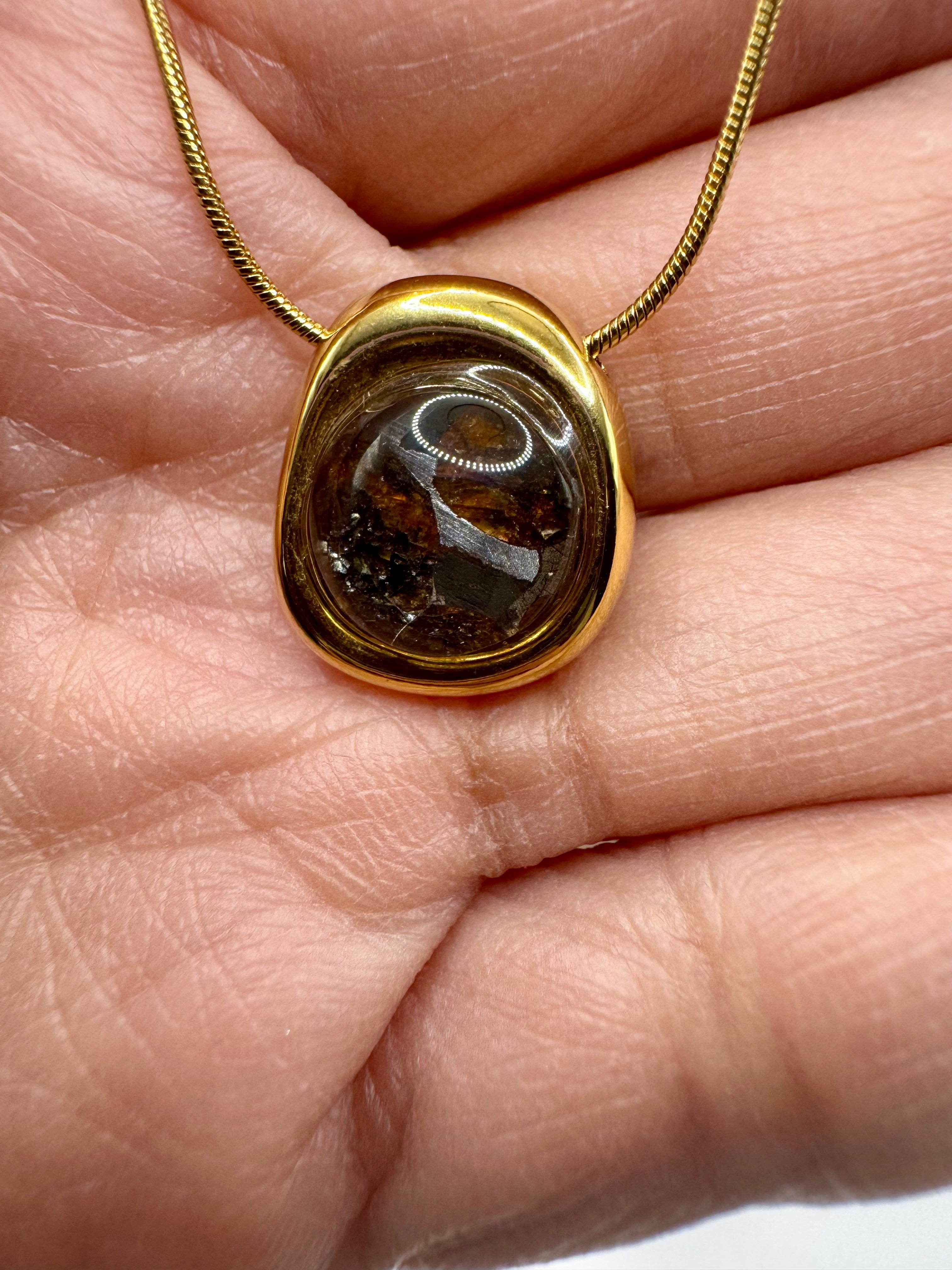 Pallasite Gold Plated Stainless Steel Necklace