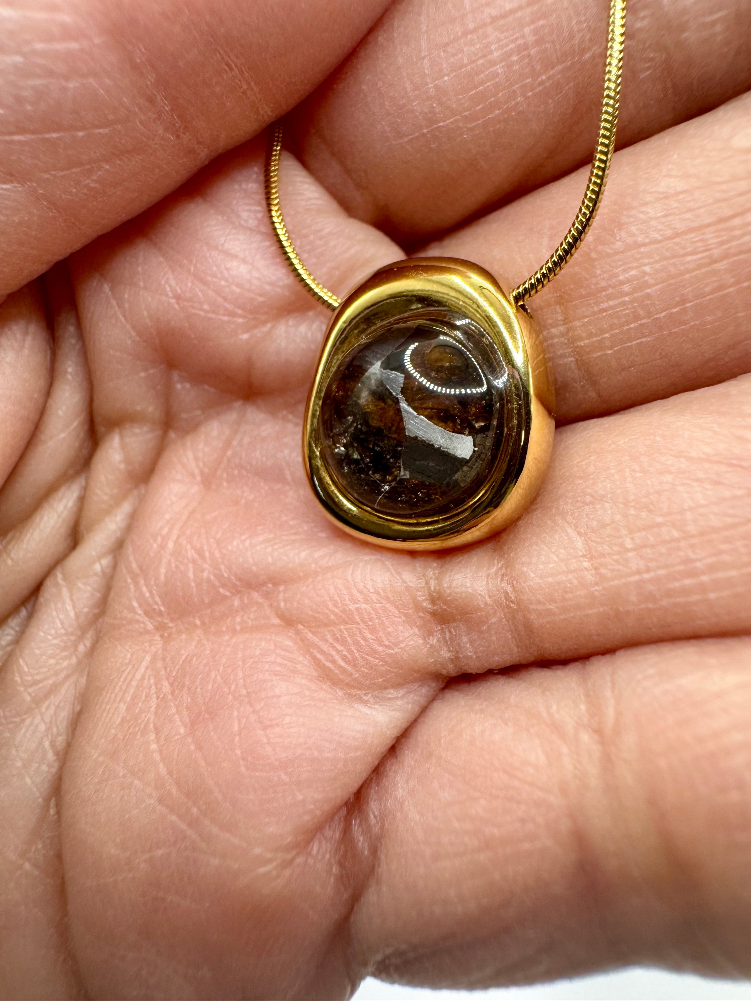 Pallasite Gold Plated Stainless Steel Necklace