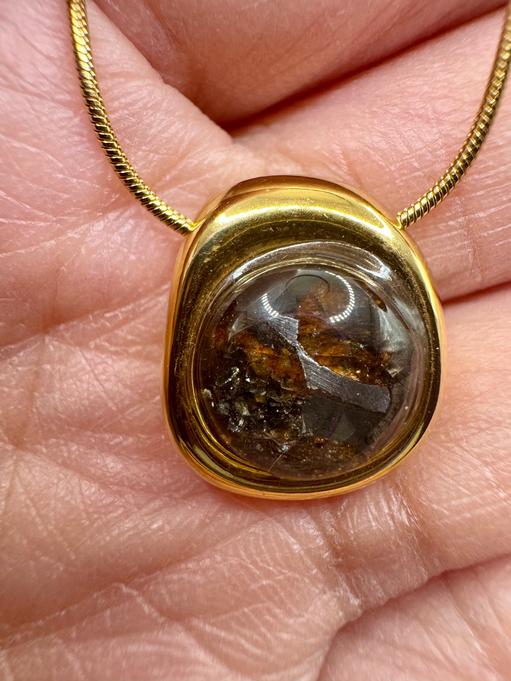 Pallasite Gold Plated Stainless Steel Necklace