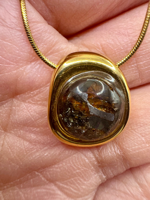 Pallasite Gold Plated Stainless Steel Necklace