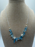 Natural Aquamarine &amp; Clear Quartz Chip Necklace with Floral Accents