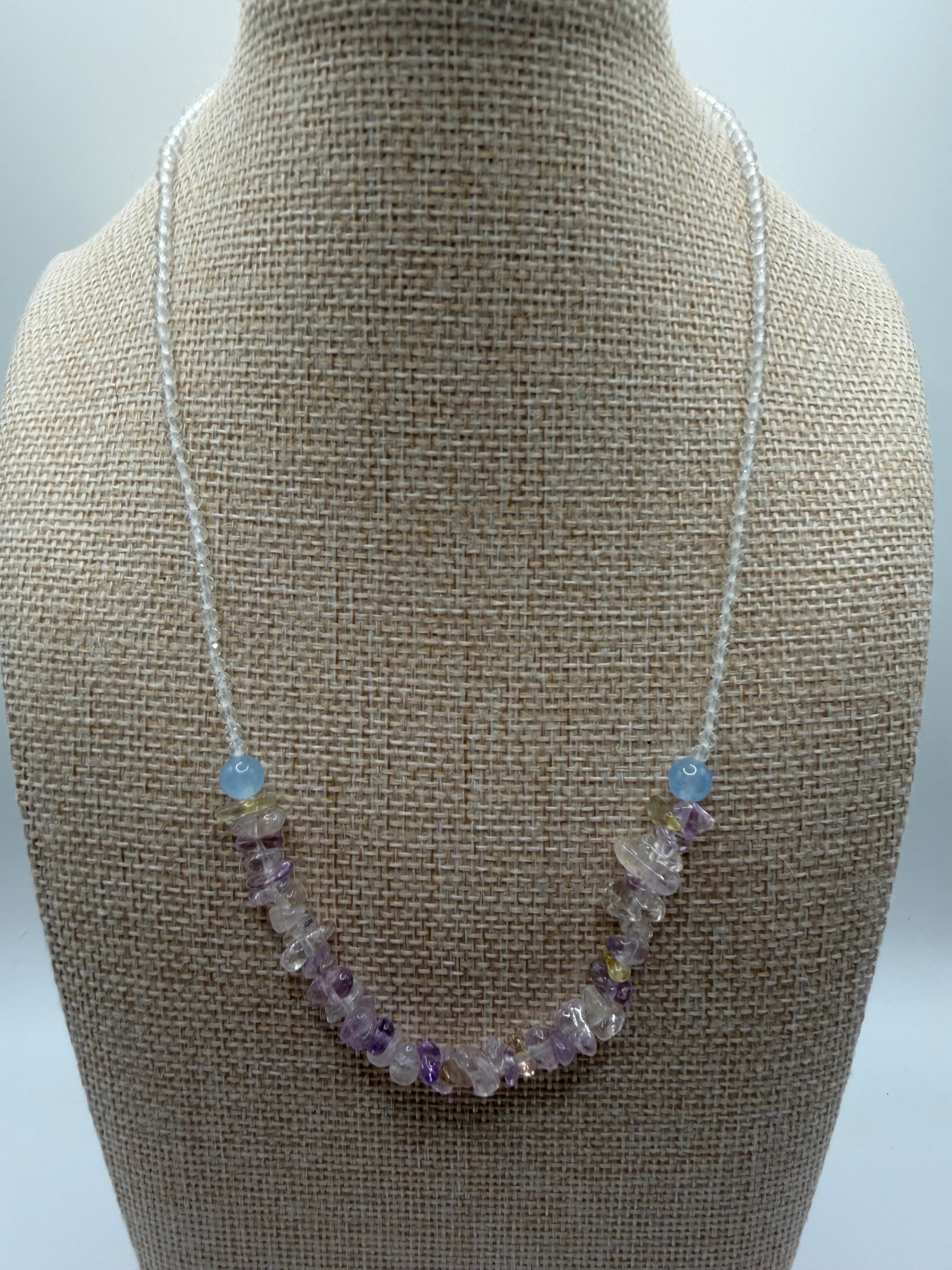 Natural Amethyst, Clear Quartz &amp; Citrine Chip Necklace
