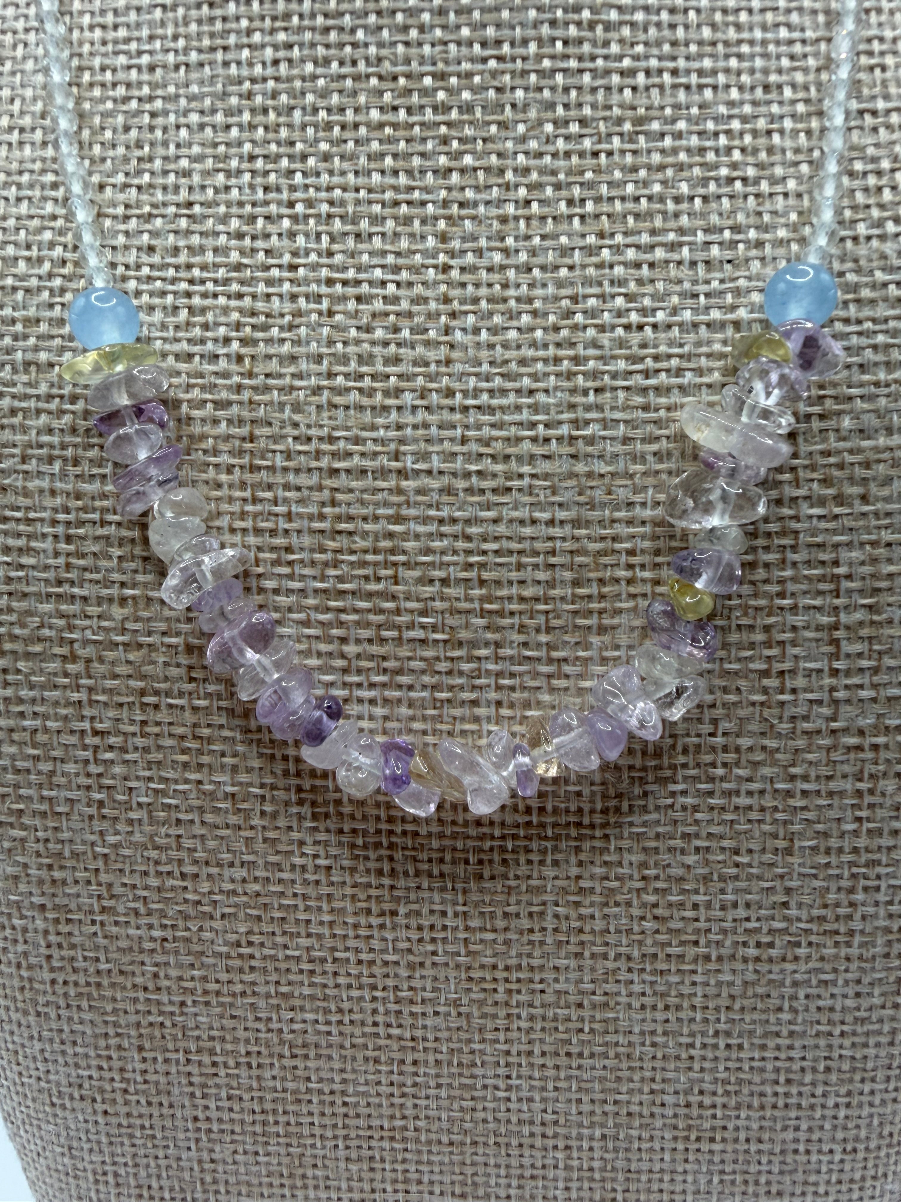 Natural Amethyst, Clear Quartz &amp; Citrine Chip Necklace