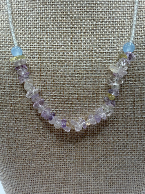 Natural Amethyst, Clear Quartz &amp; Citrine Chip Necklace