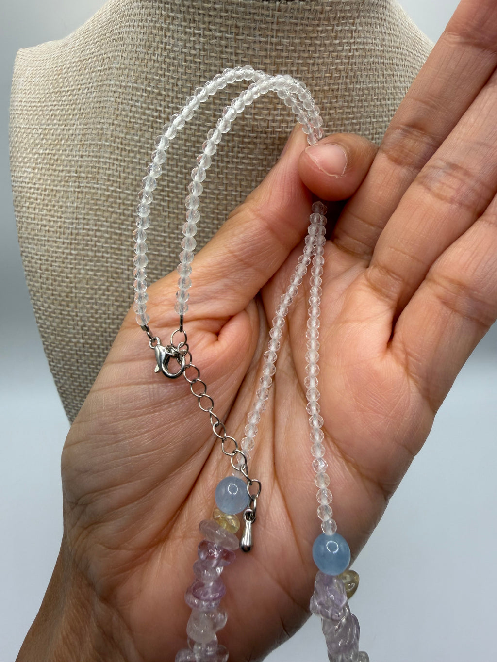 Natural Amethyst, Clear Quartz &amp; Citrine Chip Necklace