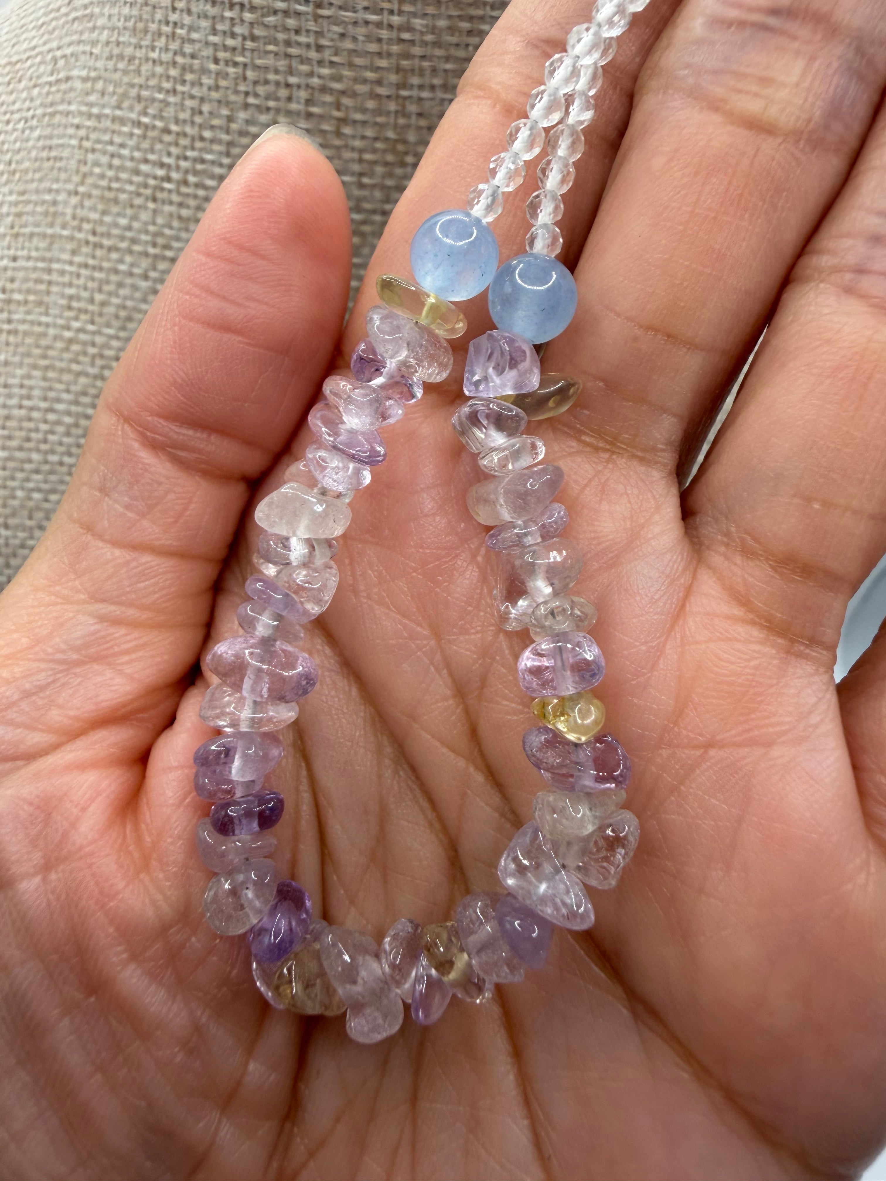 Natural Amethyst, Clear Quartz &amp; Citrine Chip Necklace