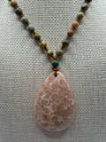 Coral Agate Pendant & Natural Stone Beads Necklace