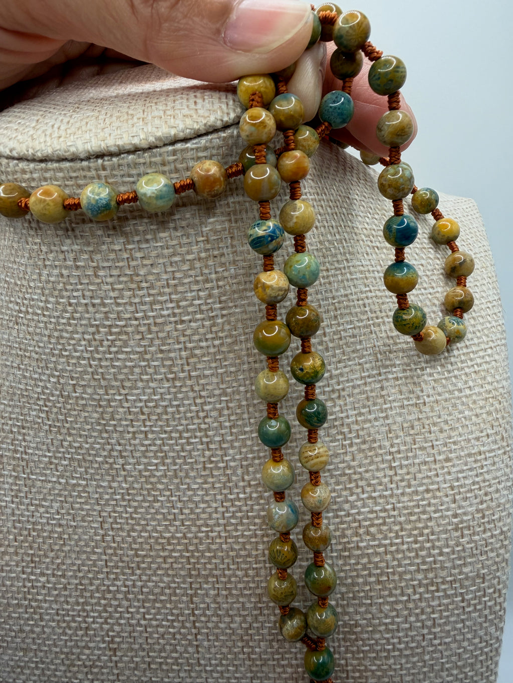 Coral Agate Pendant & Natural Stone Beads Necklace
