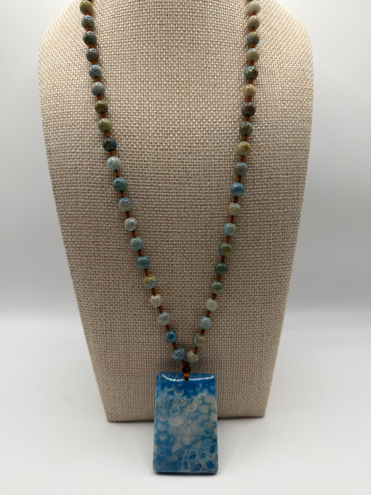 Blue Coral Agate Pendant with Beads Necklace