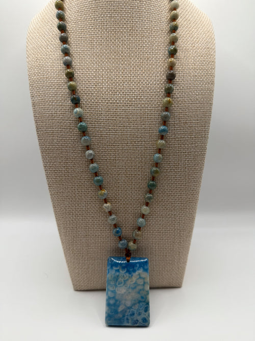 Blue Coral Agate Pendant with Beads Necklace