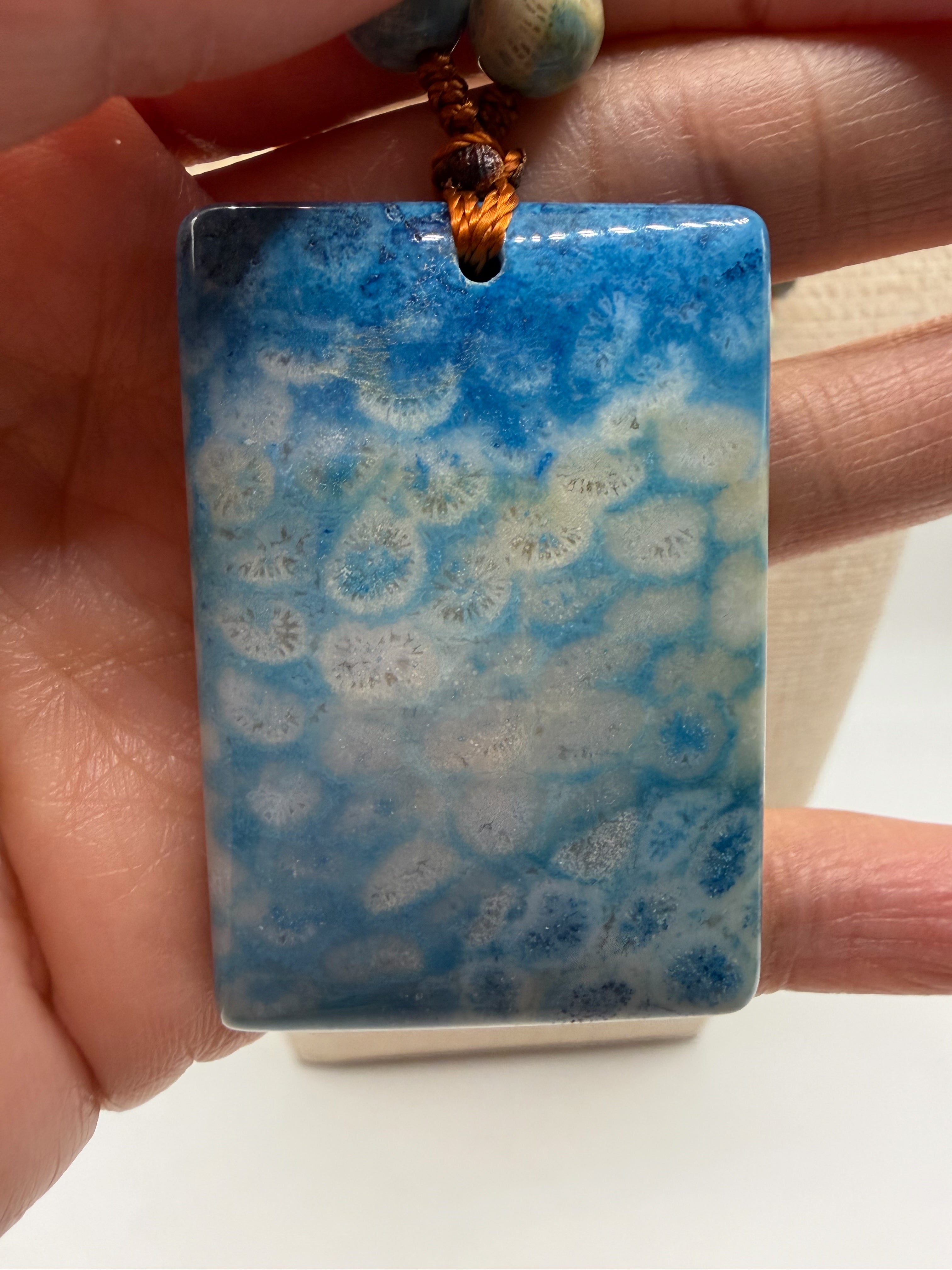 Blue Coral Agate Pendant with Beads Necklace
