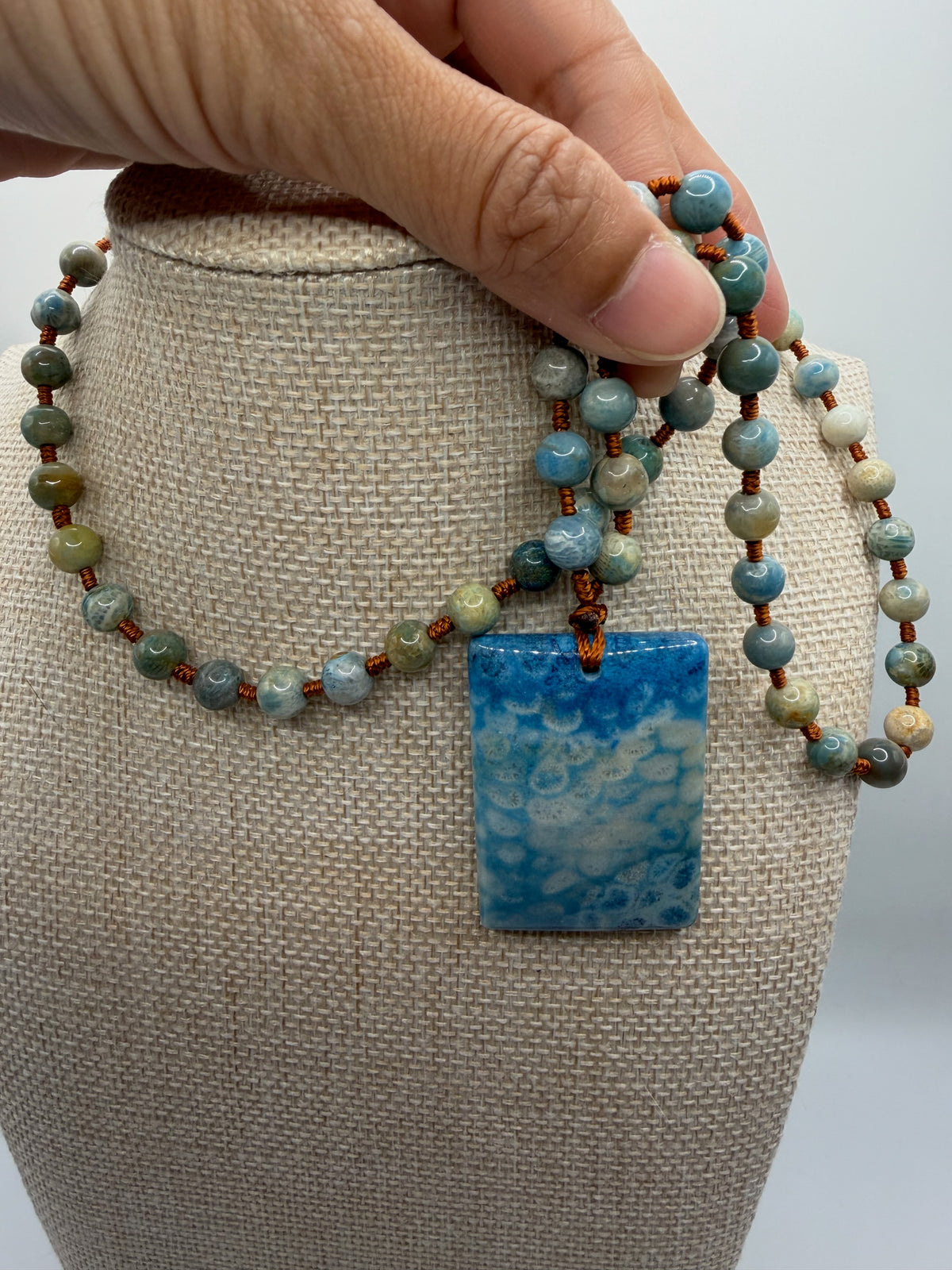 Blue Coral Agate Pendant with Beads Necklace