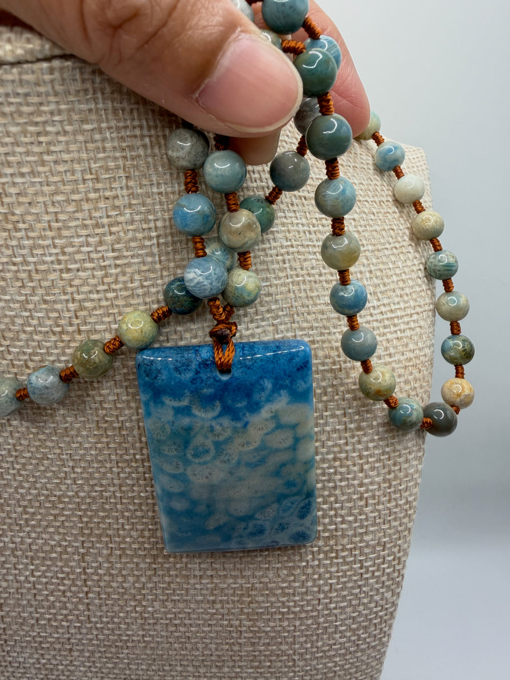Blue Coral Agate Pendant with Beads Necklace