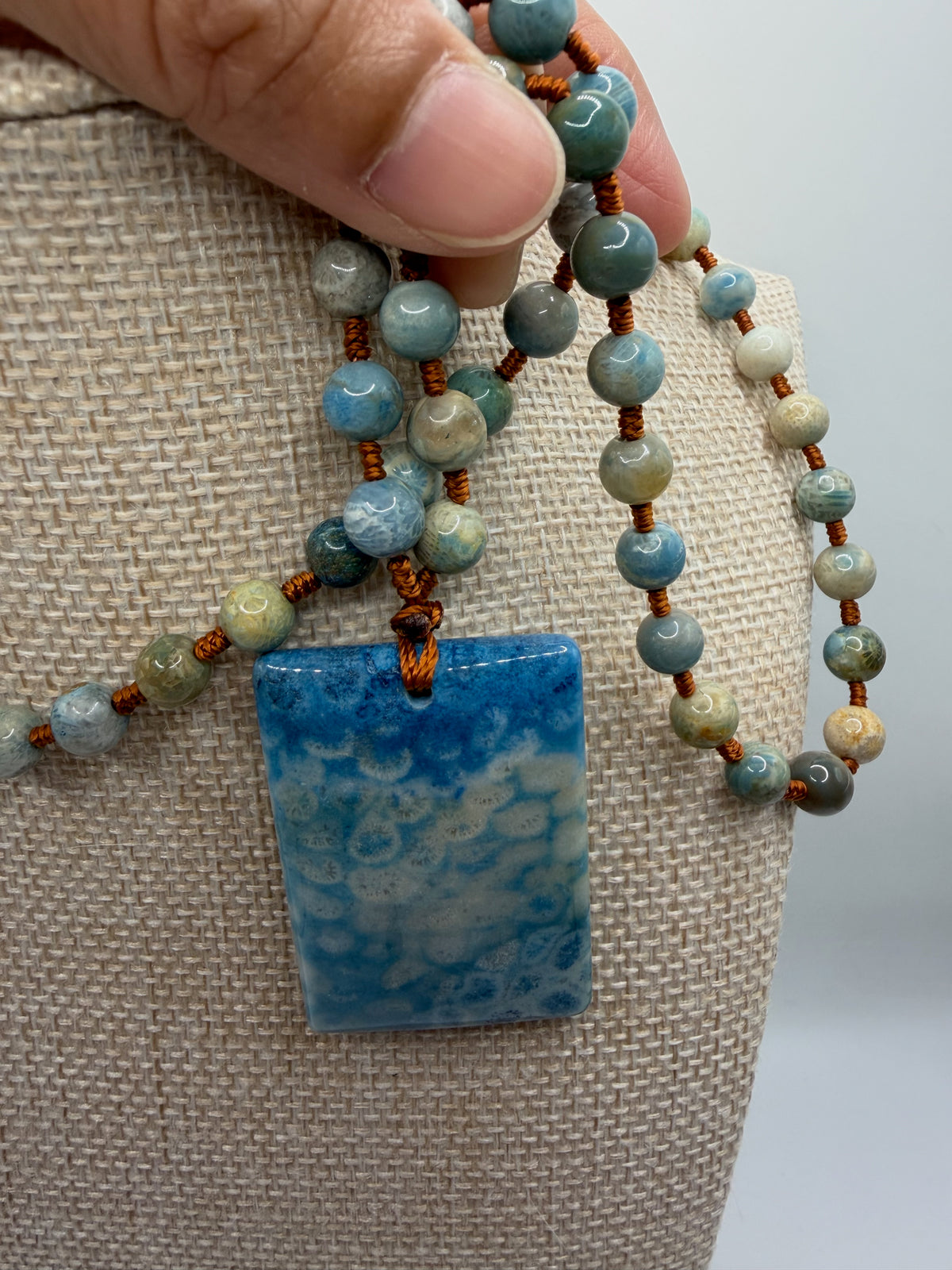 Blue Coral Agate Pendant with Beads Necklace