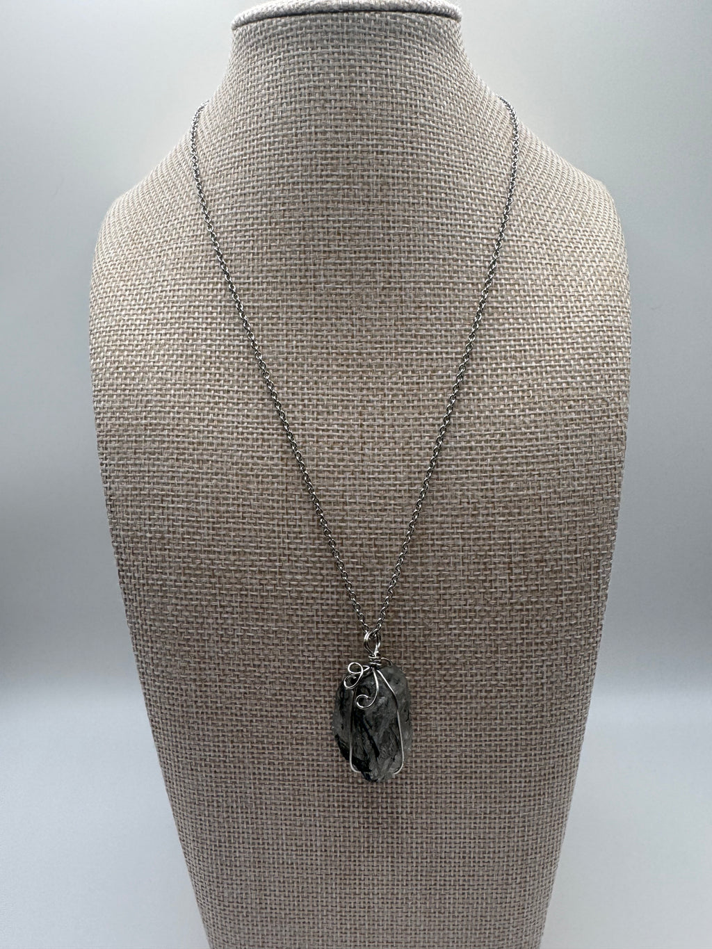 Raw Green Tourmaline in Quartz Wire Wrapped Necklace