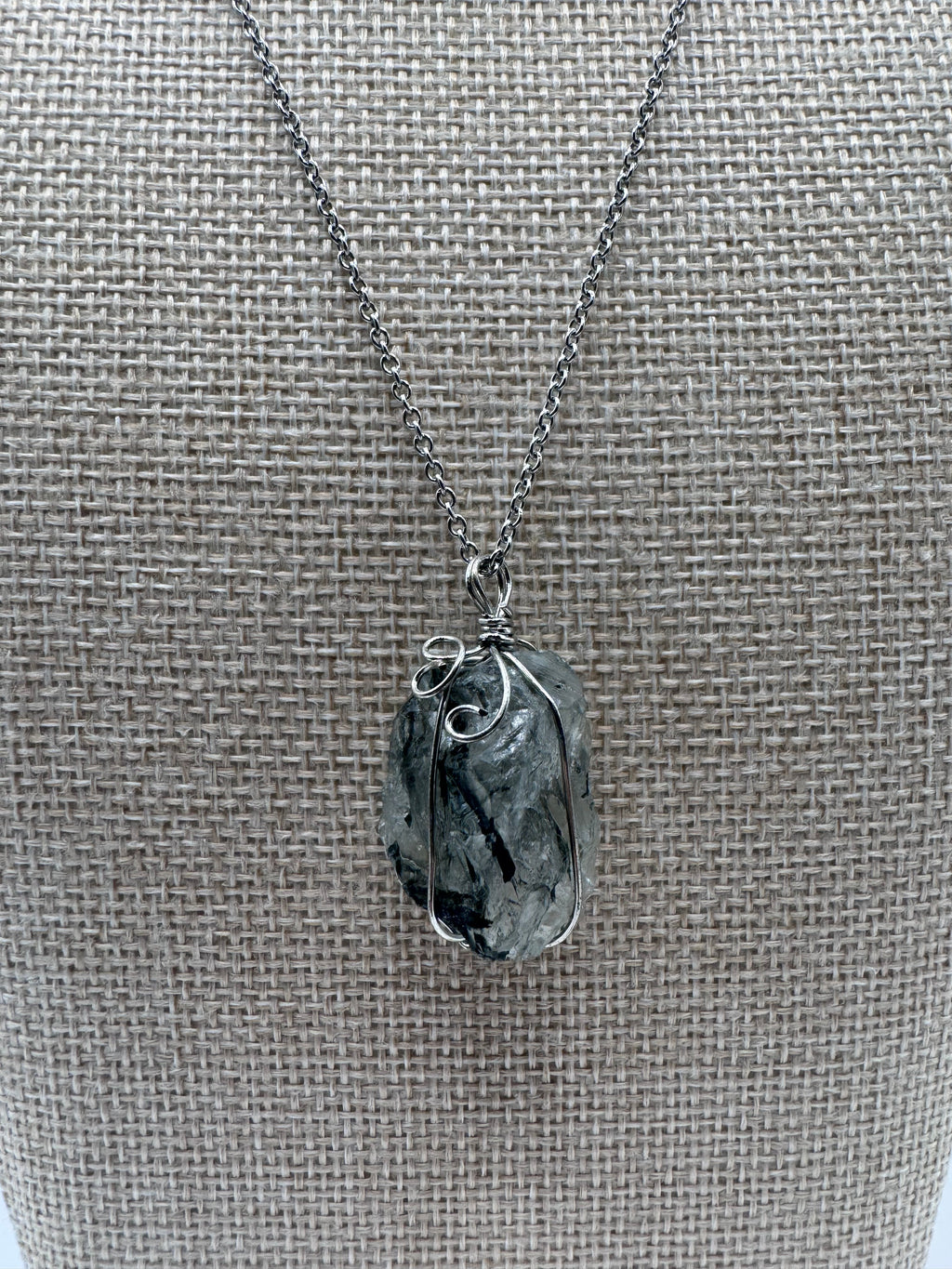 Raw Green Tourmaline in Quartz Wire Wrapped Necklace