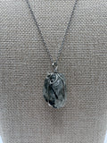 Raw Green Tourmaline in Quartz Wire Wrapped Necklace