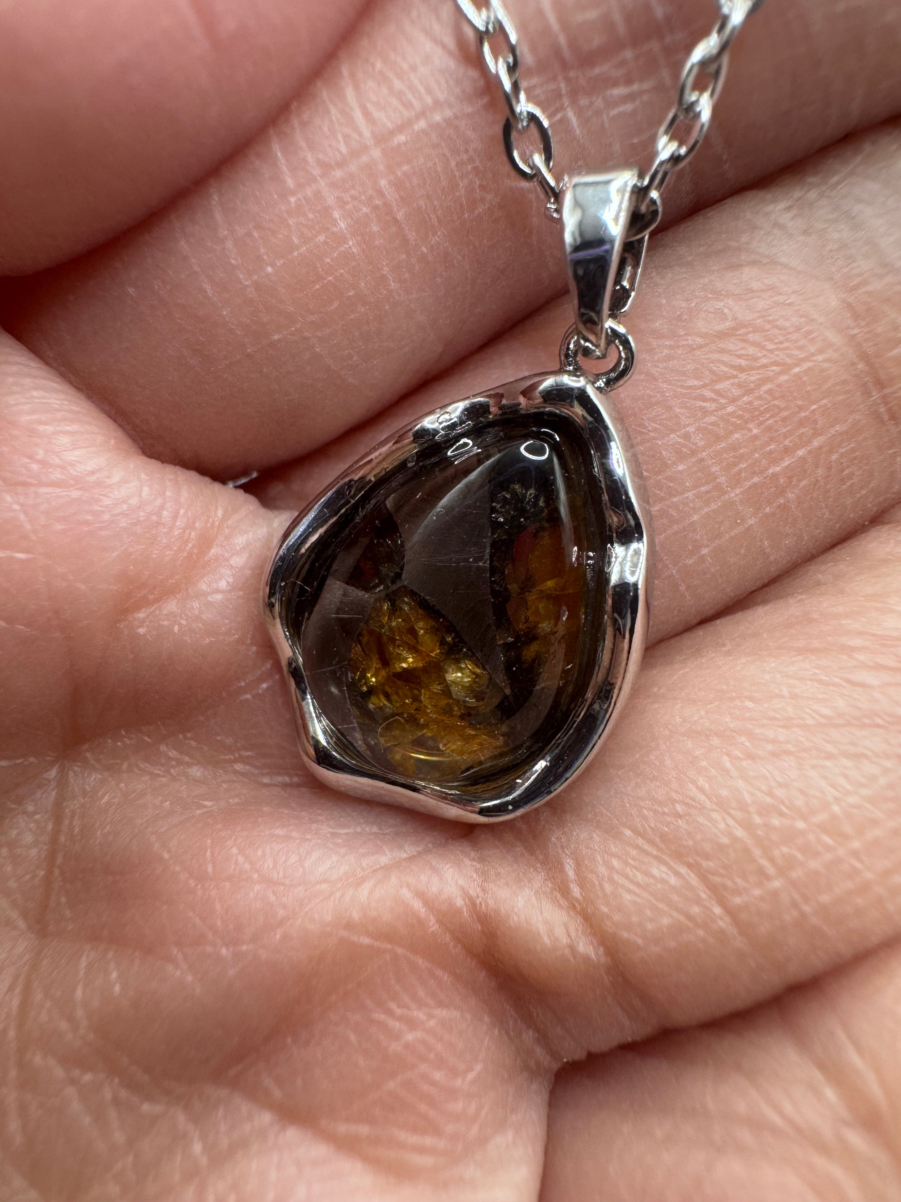 Pallasite Teardrop Stainless Steel Necklace