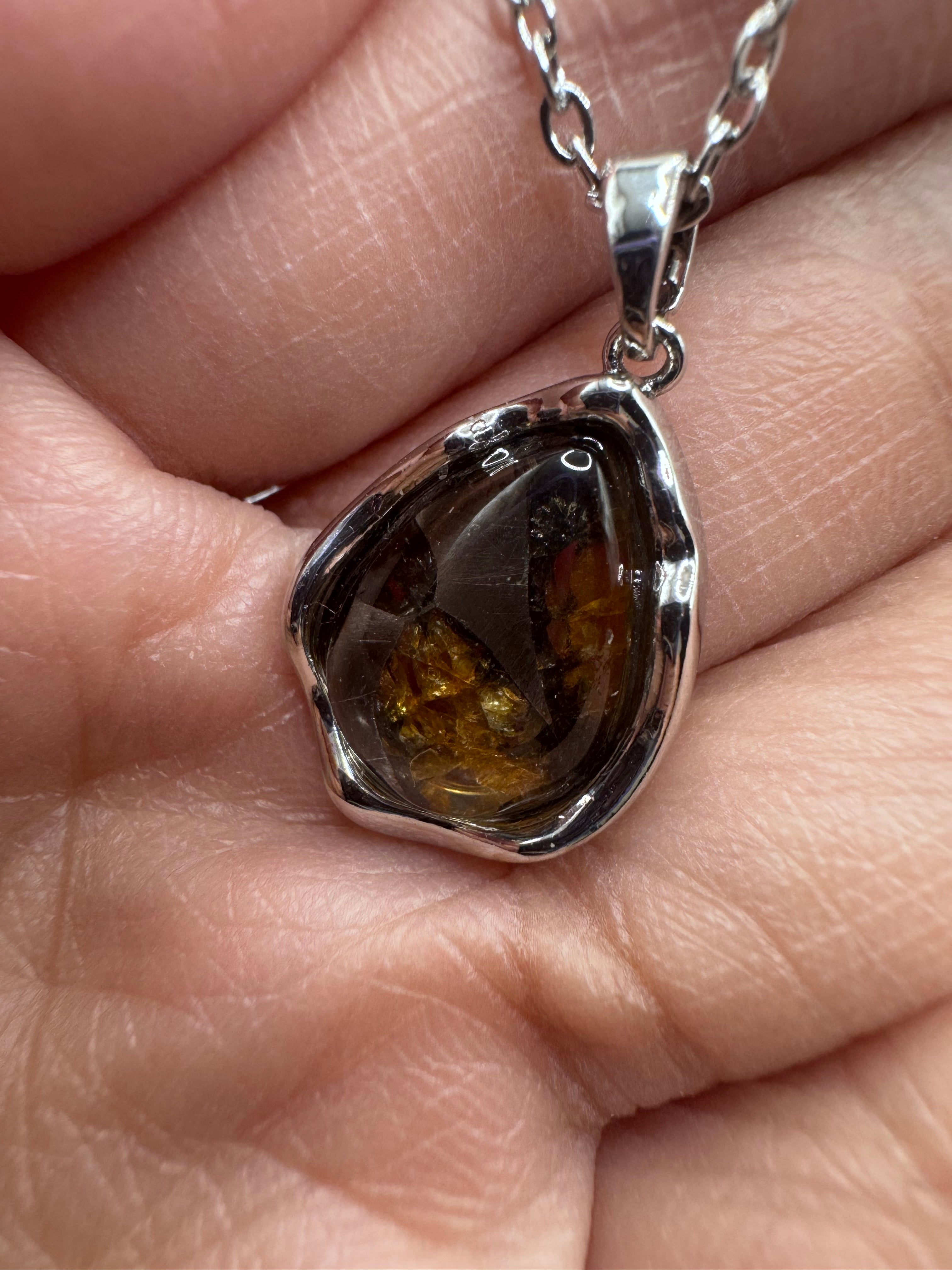 Pallasite Teardrop Stainless Steel Necklace