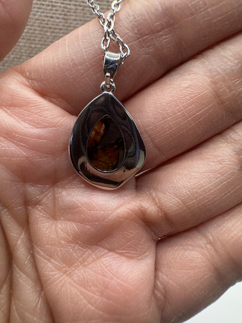 Pallasite Teardrop Stainless Steel Necklace