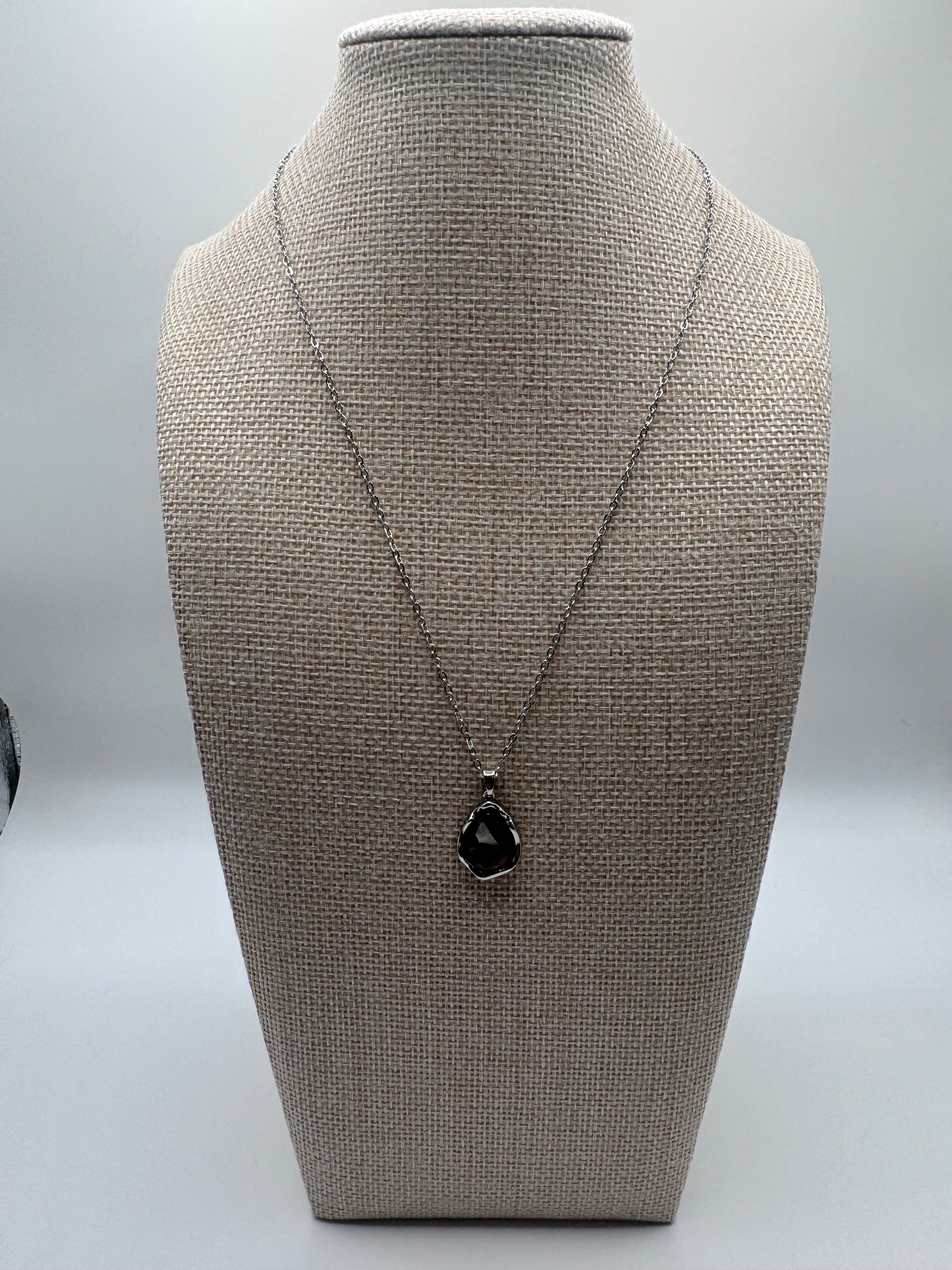 Pallasite Teardrop Stainless Steel Necklace