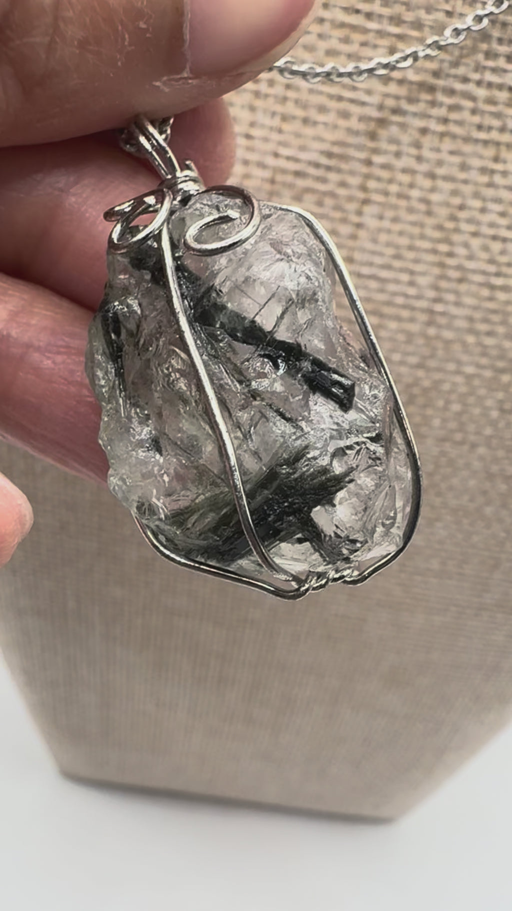 Raw Green Tourmaline in Quartz Wire Wrapped Necklace