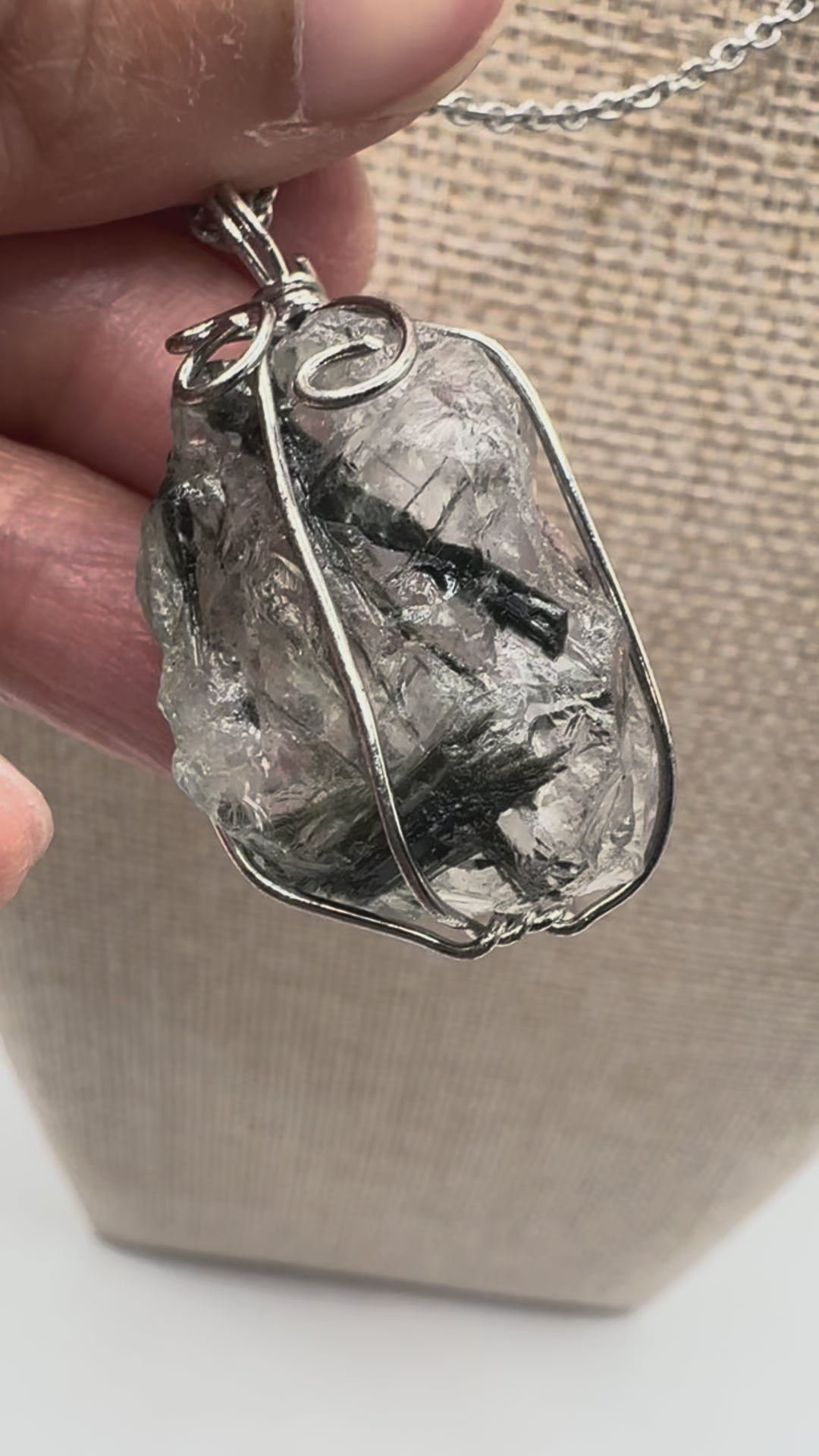 Raw Green Tourmaline in Quartz Wire Wrapped Necklace