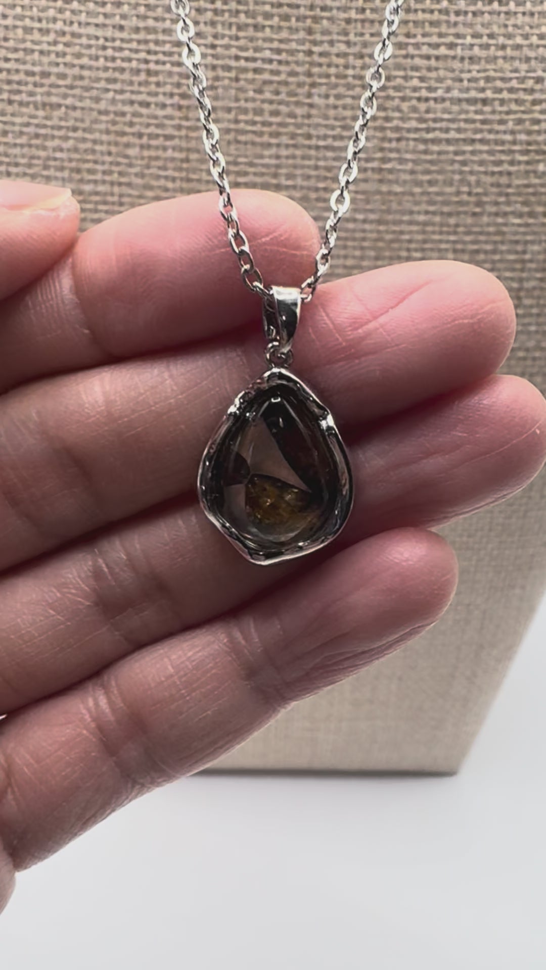 Pallasite Teardrop Stainless Steel Necklace