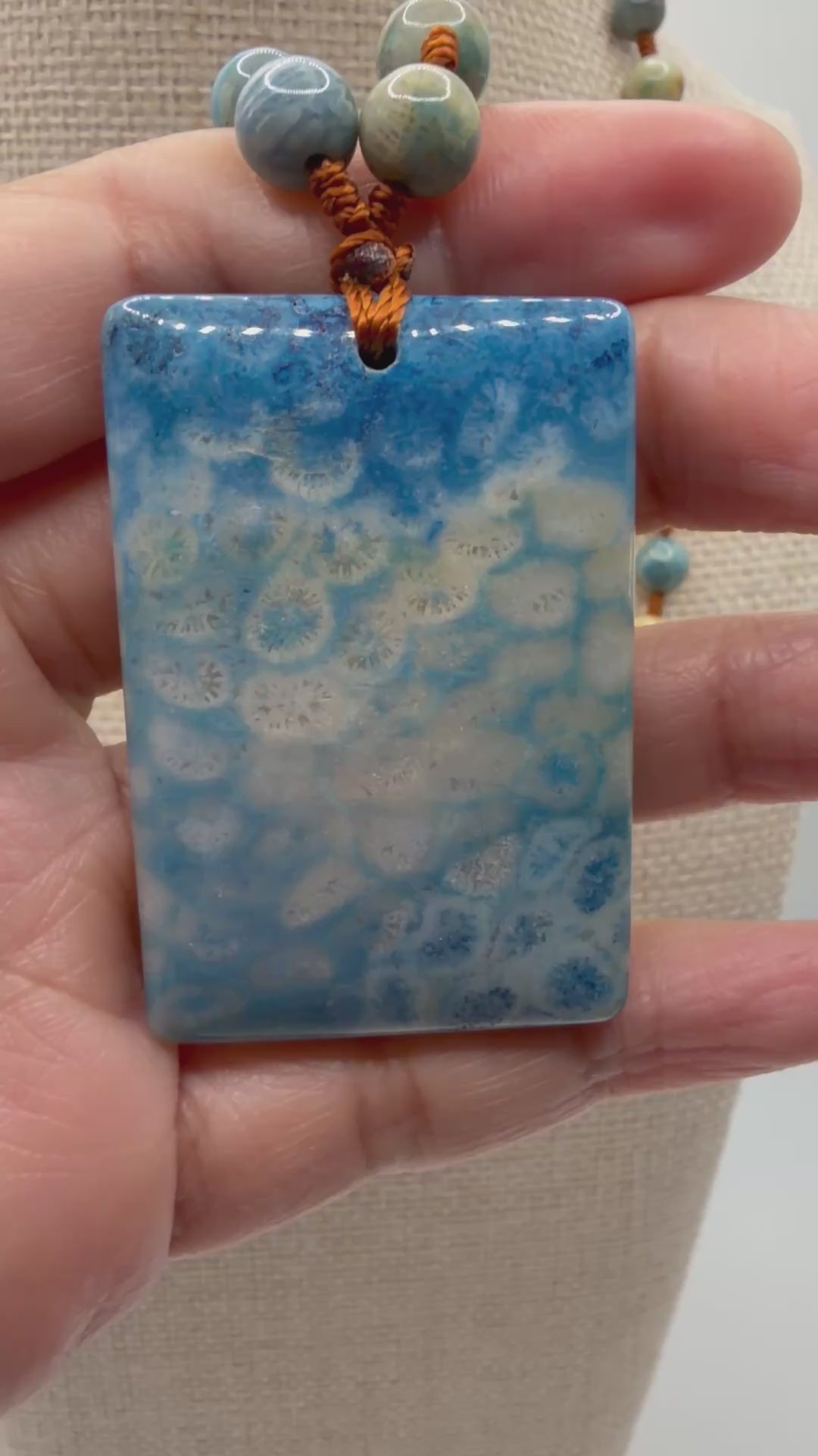 Blue Coral Agate Pendant with Beads Necklace
